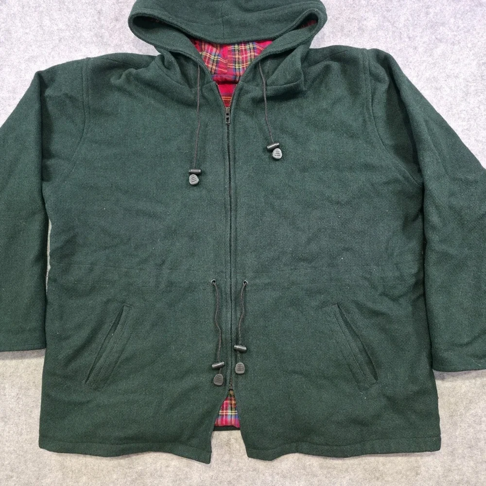 Johnson Woolen Mills Jacket Mens XL? 2XL? Green Hooded Wool Plaid Lined Made USA